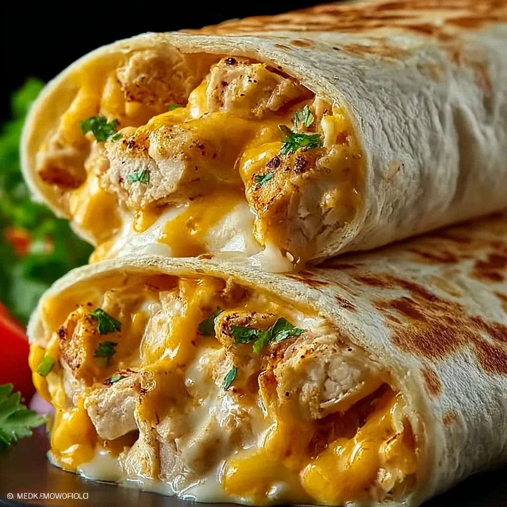 Delectable Cheesy Garlic Chicken Wraps with fresh ingredients.