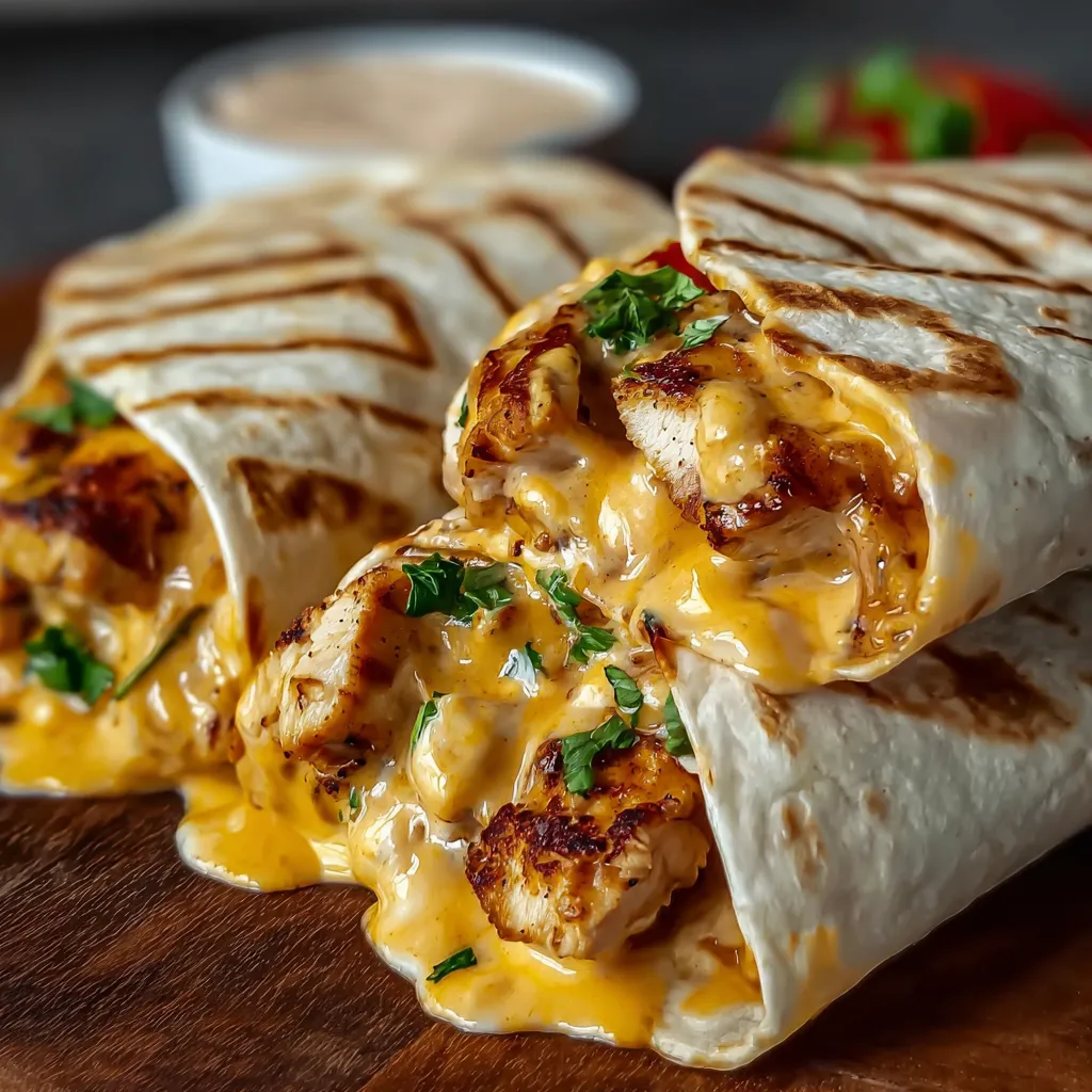Delectable Cheesy Garlic Chicken Wraps with fresh ingredients.