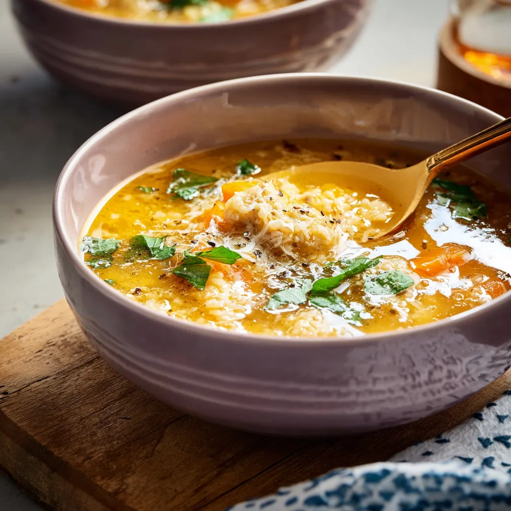 A bowl of savory Italian Penicillin Soup, filled with hearty vegetables and herbs.