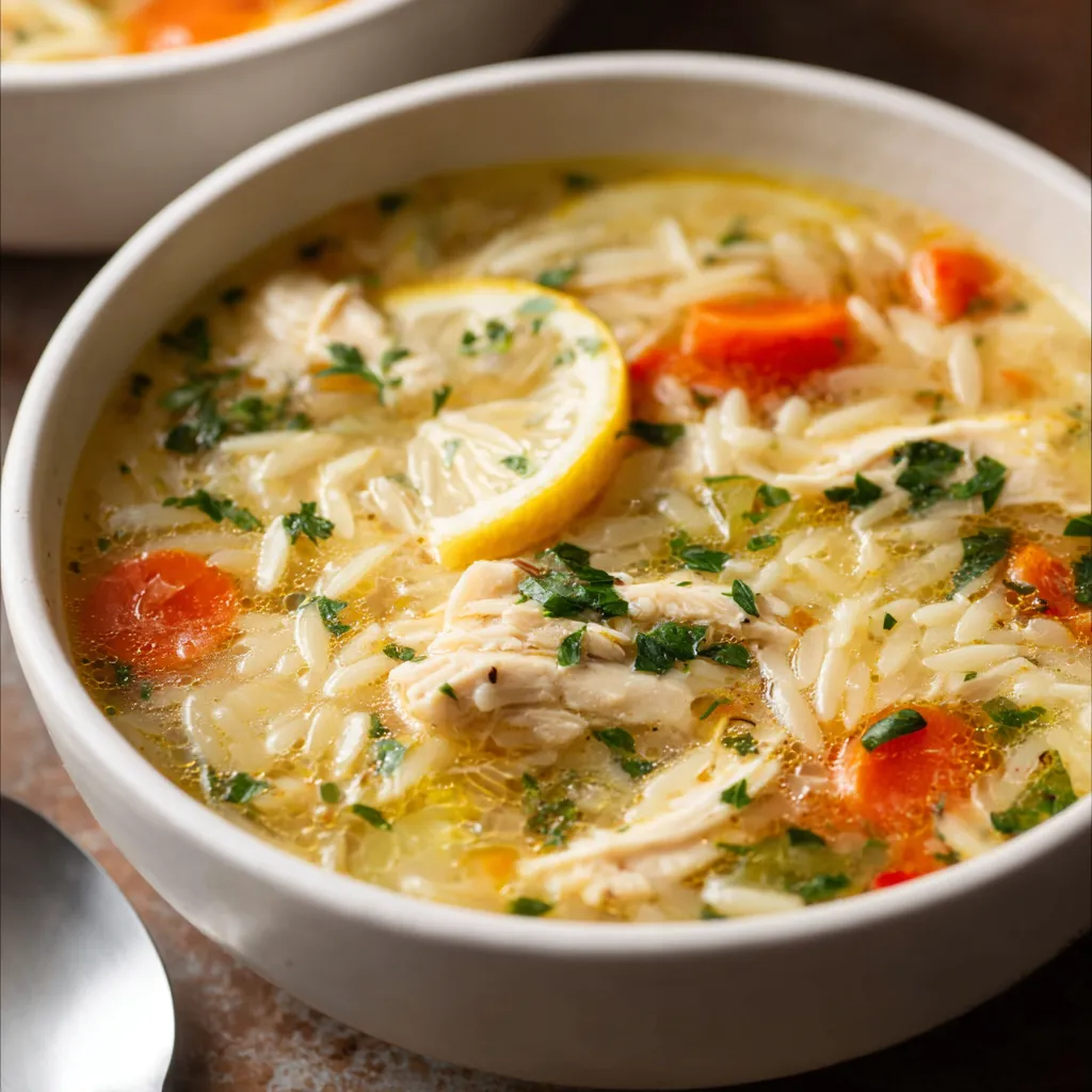 Lemon Chicken Orzo Soup: a second image showcasing the delicious, hearty soup.